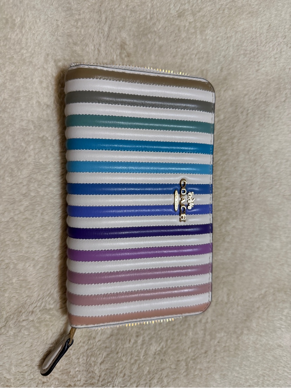 Coach Multicolor Striped Zip Wallet in ombre quilted